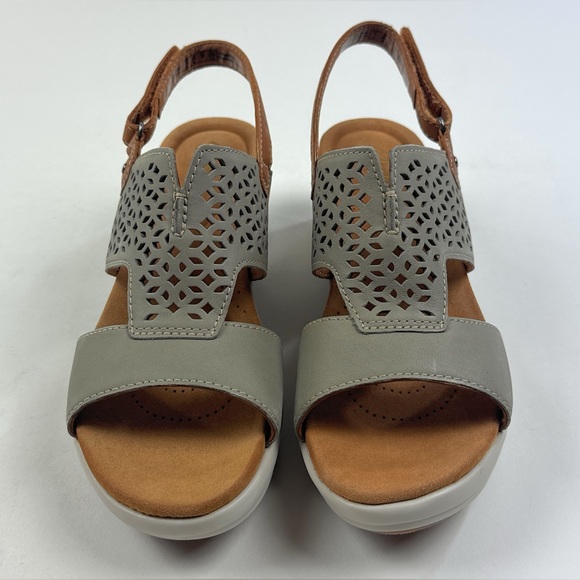 Clarks Tuleah Sun Stone Gray Leather Womens Wedge Sandals Slingback 26177386 - Picture 4 of 12